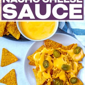 Nacho Cheese sauce with a text title overlay.