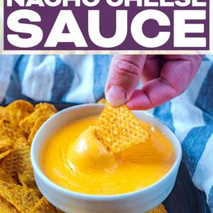 Nacho Cheese sauce with a text title overlay.