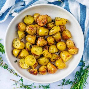 Roasted New Potatoes in a round bowl.
