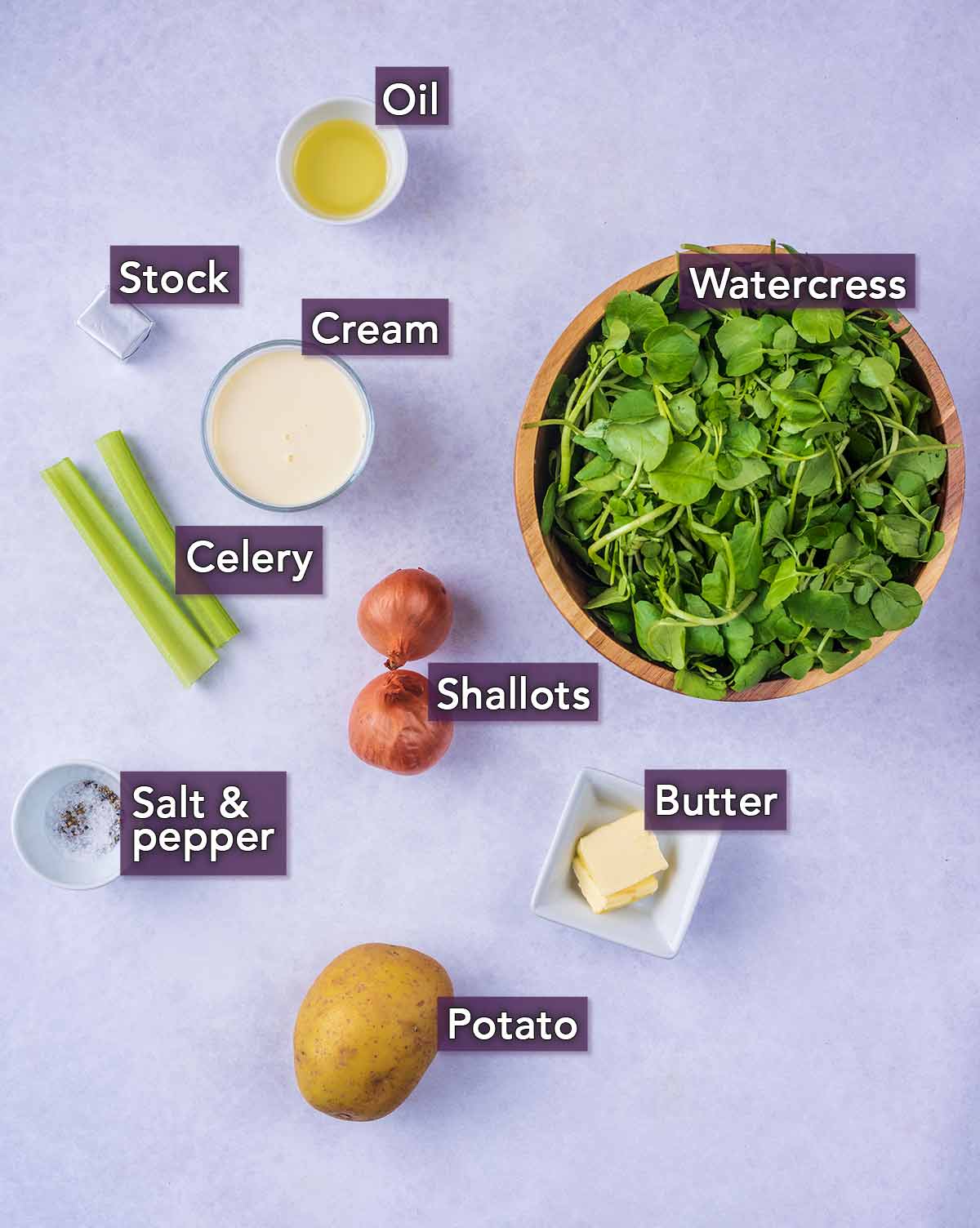 All the ingredients needed for this recipe with text overlay labels.