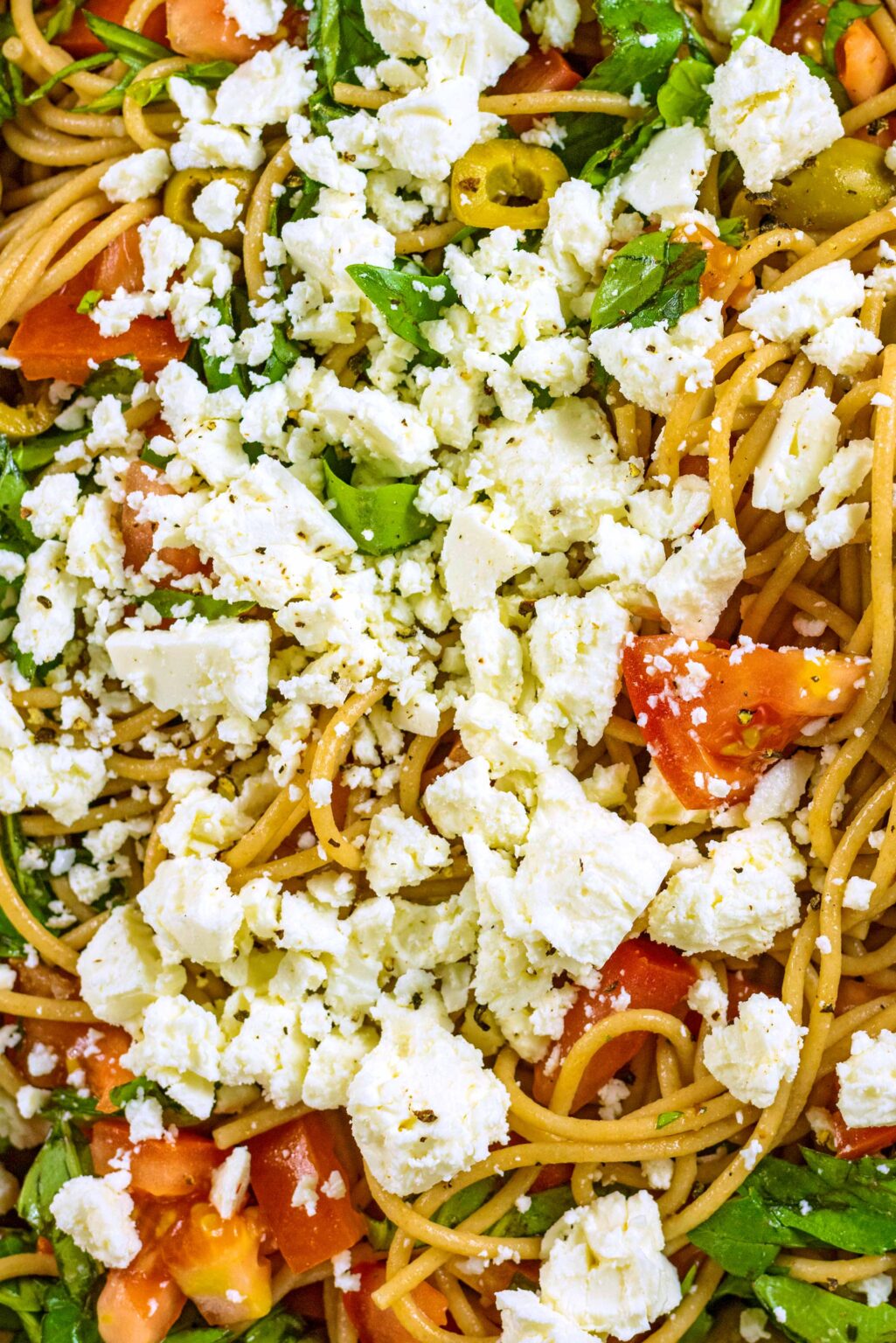 Greek Spaghetti with Tomato and Feta - Hungry Healthy Happy