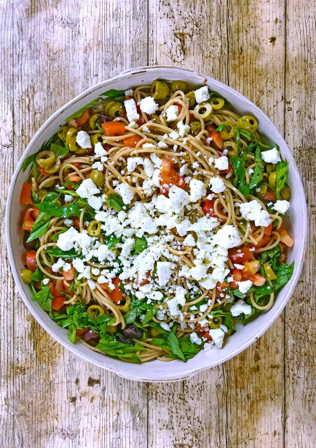 Greek Spaghetti with Tomato and Feta - Hungry Healthy Happy