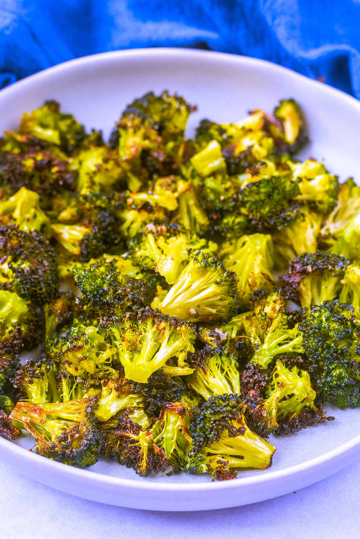 Crispy broccoli in a shallow dish.