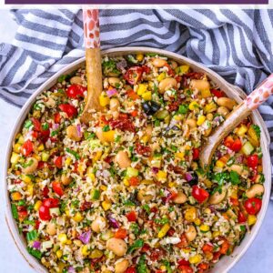 Mediterranean Rice Salad with a text title overlay.