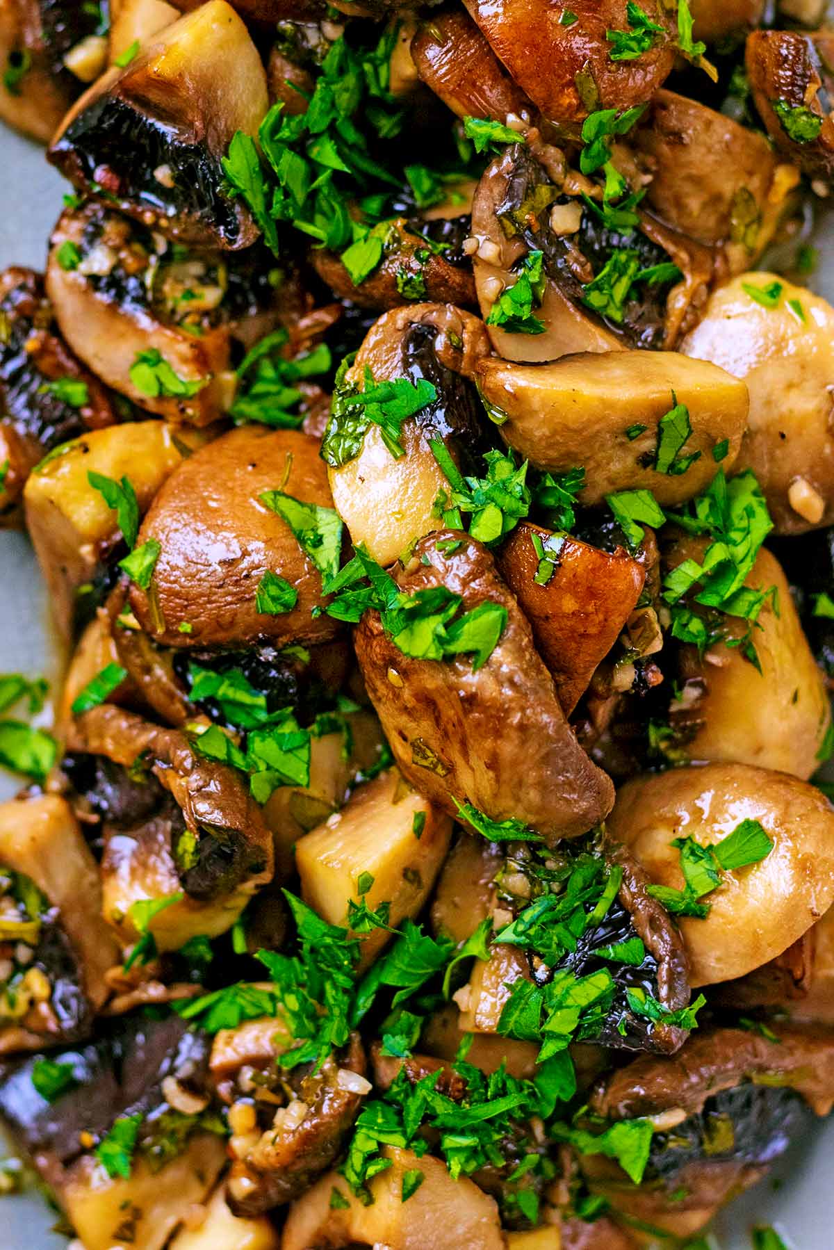 Chopped mushrooms that have been roasted and topped with a sprinkling of chopped herbs.