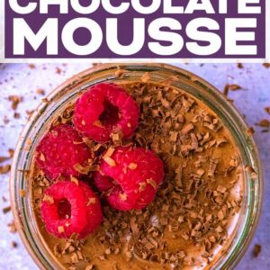 Easy chocolate mousse with a text title overlay.