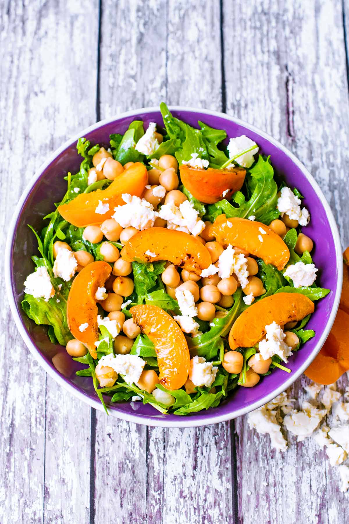 Apricots, chickpeas and feta cheese on a salad.