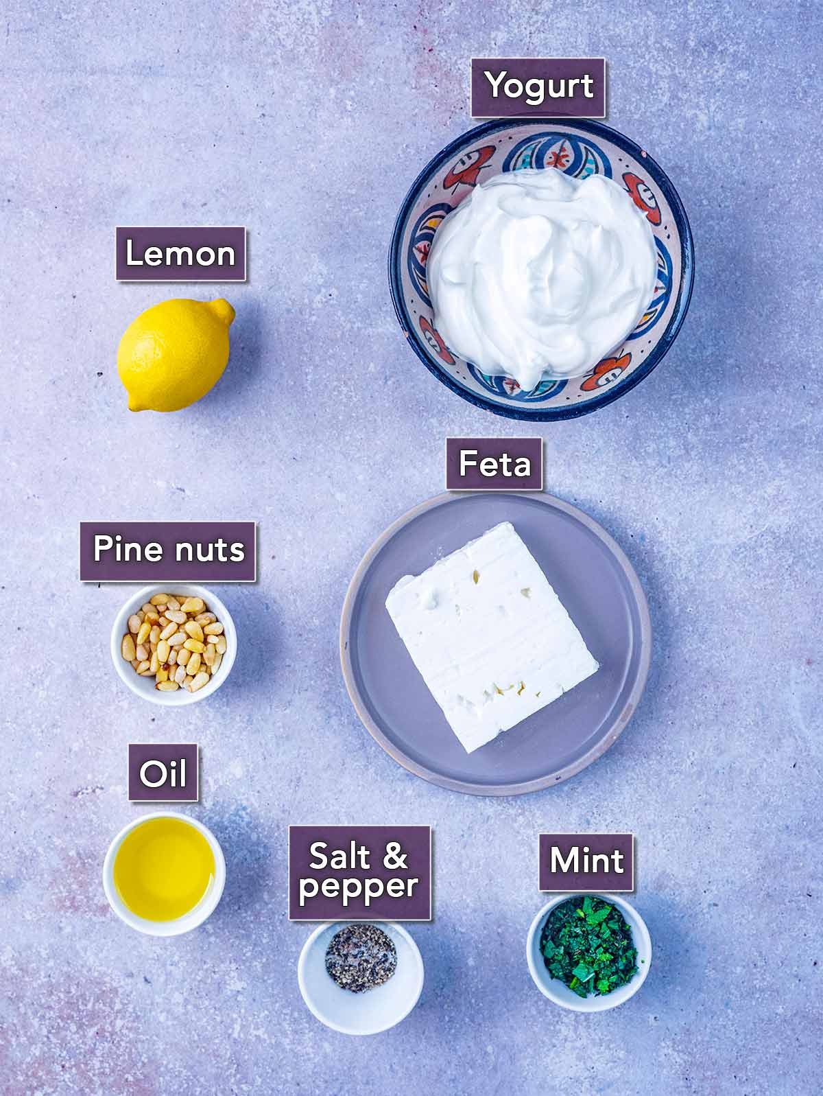 All the ingredients needed for this recipe with text overlay labels.