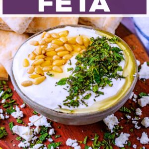 Whipped feta with a text title overlay.