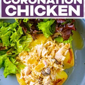 Coronation chicken with a text title overlay.