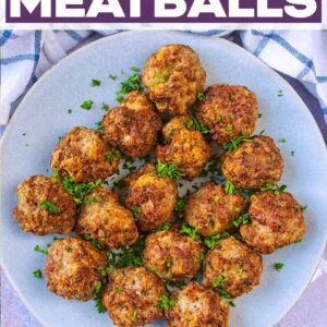 Air Fryer Meatballs with a text title overlay.