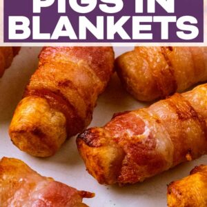 Air fryer pigs in blankets with a text title overlay.