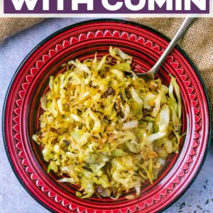 Cabbage with cumin with a text title overlay.