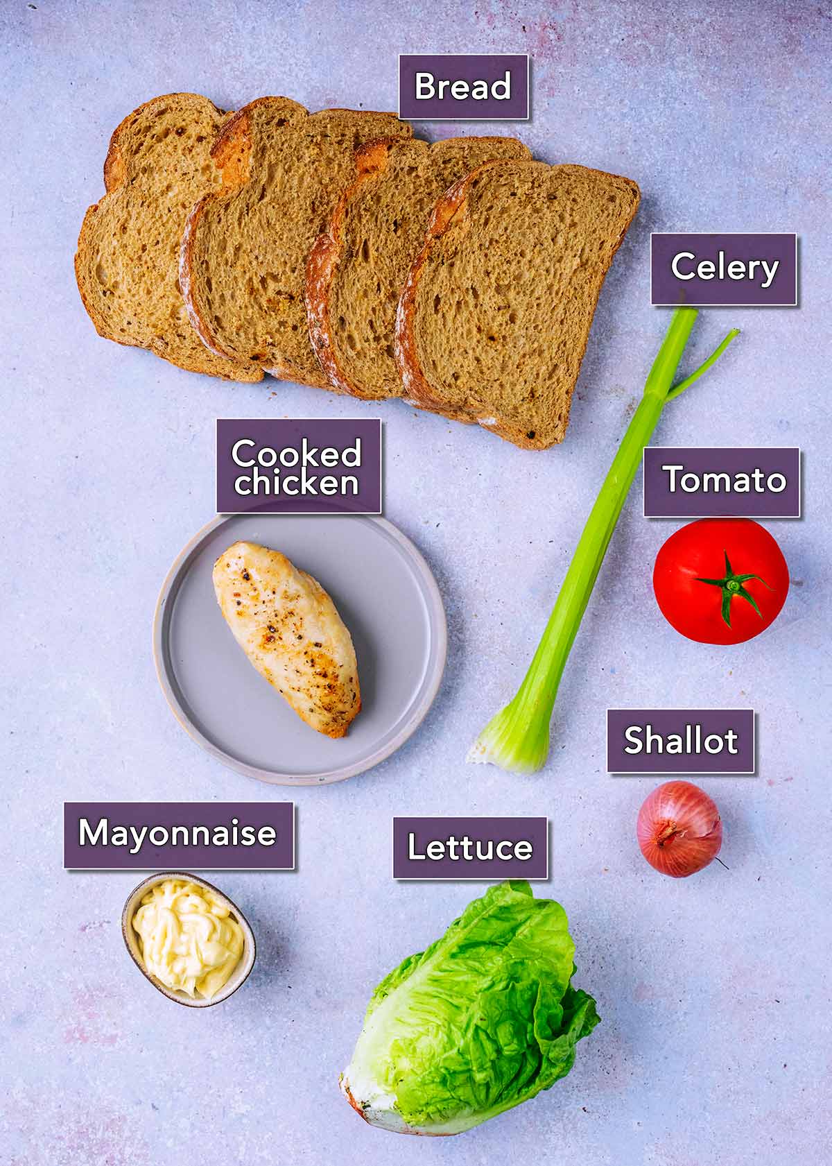 All the ingredients needed for this recipe with text overlay labels.