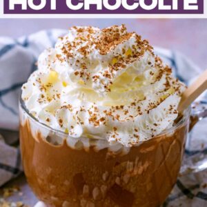 Oat milk hot chocolate with a text title overlay.