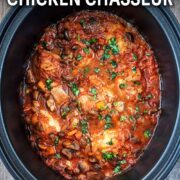 Slow cooker chicken chasseur with a text title overlay.