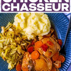 Slow cooker chicken chasseur with a text title overlay.