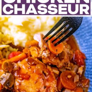 Slow cooker chicken chasseur with a text title overlay.
