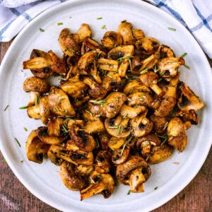 A plate of air fryer mushrooms.