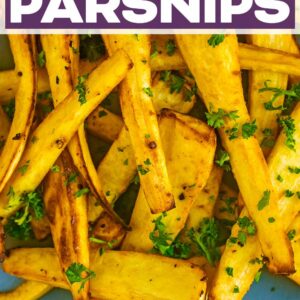 Air fryer parsnips with a text title overlay.