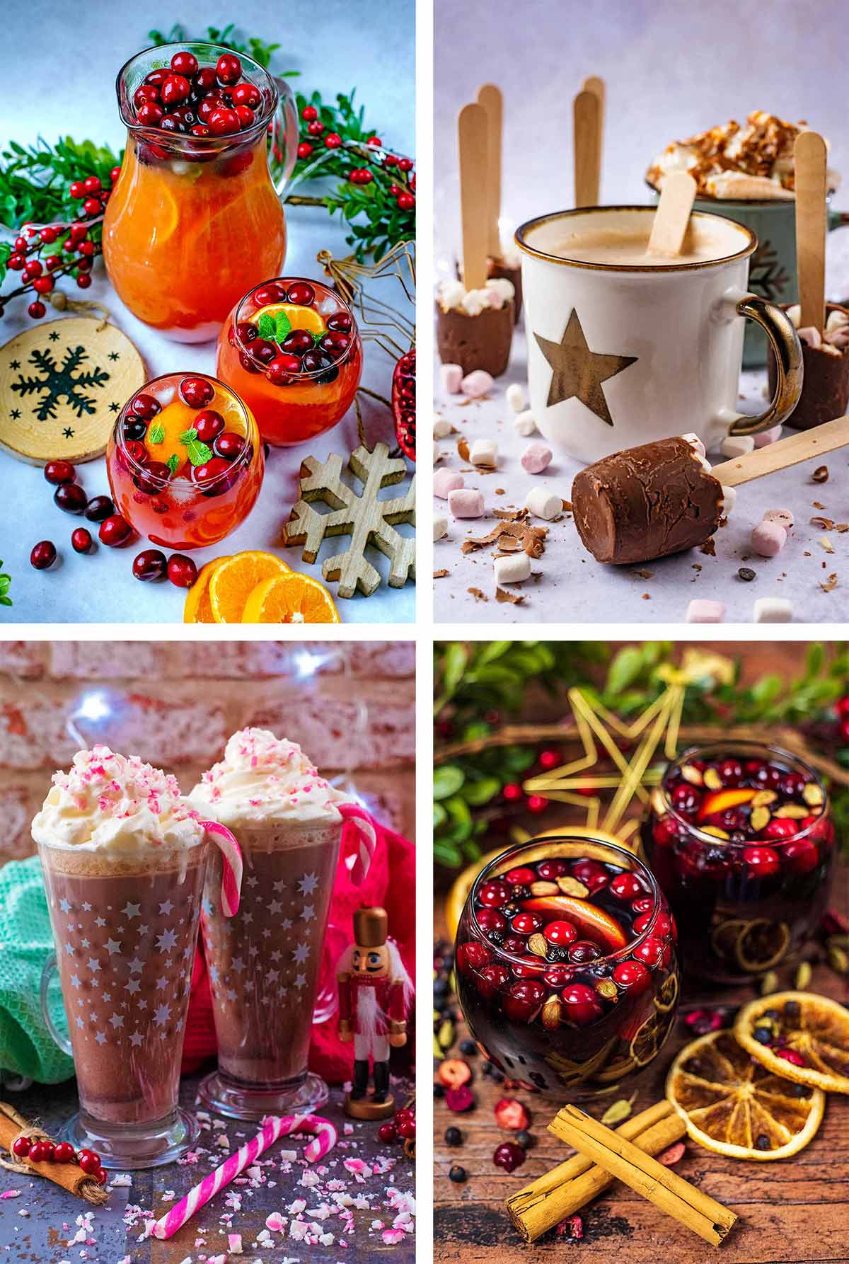 A collage of four Christmas drinks.
