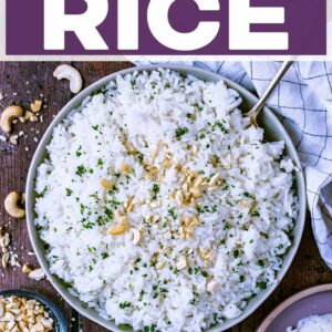Easy coconut rice with a text title overlay.