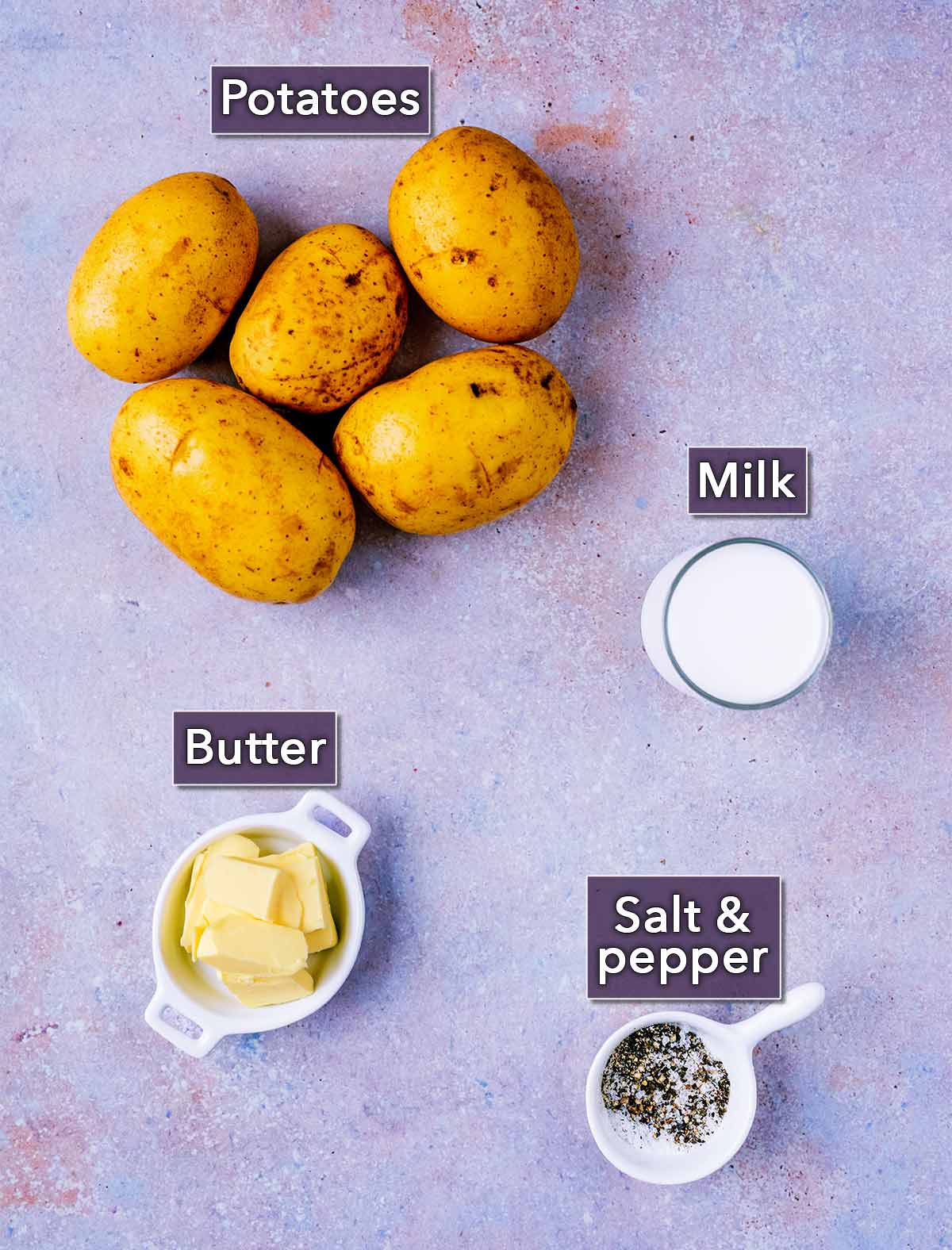 All the ingredients needed for this recipe with text overlay labels.