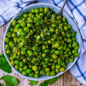 A bowl of minted peas.