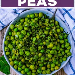 Minted peas with a text title overlay.