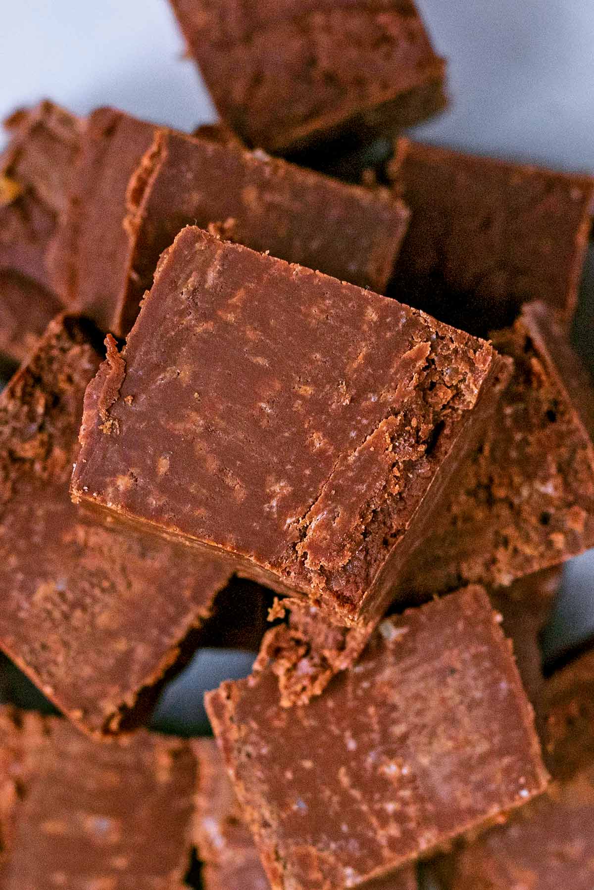 Cubes of fudge stacked up.