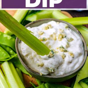 Blue cheese dip with a text title overlay.