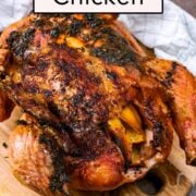 Christmas chicken with a text title overlay.