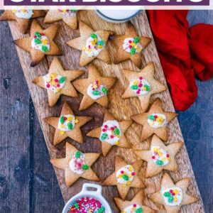 Christmas star biscuits with a text title overlay.