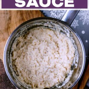 Easy bread sauce with a text title overlay.