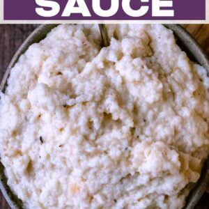 Easy bread sauce with a text title overlay.