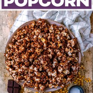 Chocolate popcorn with a text title overlay.