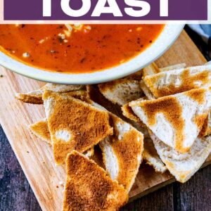 Easy melba toast with a text title overlay.