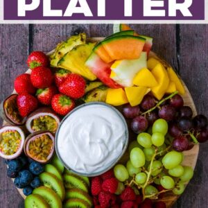 Fruit platter with a text title overlay.