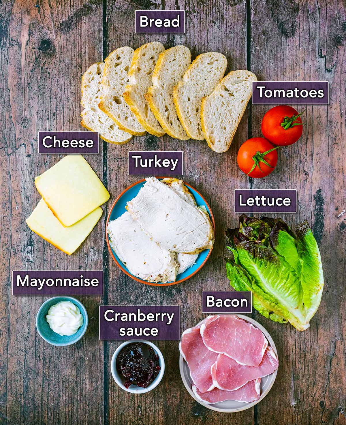 All the ingredients needed for this recipe with text overlay labels.