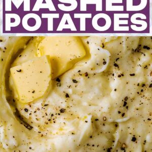 Make ahead mashed potatoes with a text title overlay.