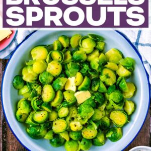 Microwave Brussles sprouts with a text title overlay.