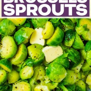 Microwave Brussles sprouts with a text title overlay.