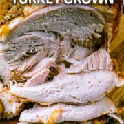 Slow cooker turkey crown with a text overlay title.