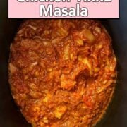 Slow cooker chicken tikka masala with a text overlay title.