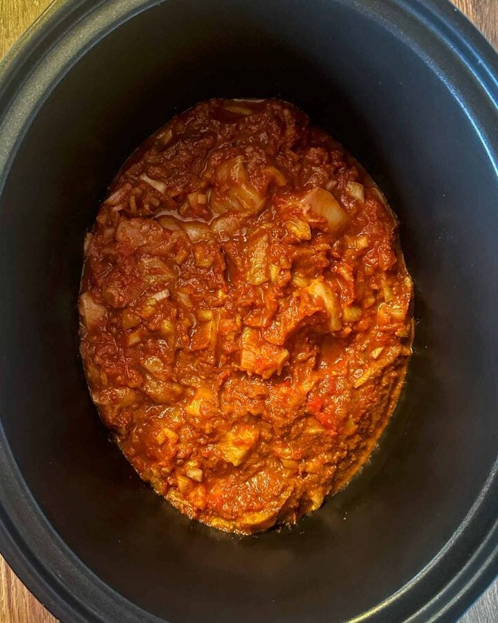 Everything mixed together in the slow cooker.