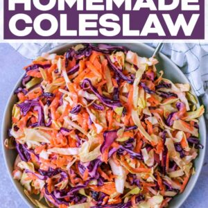 The best homemade coleslaw with a text title overlay.