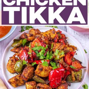 Air fryer chicken tikka with a text title overlay.