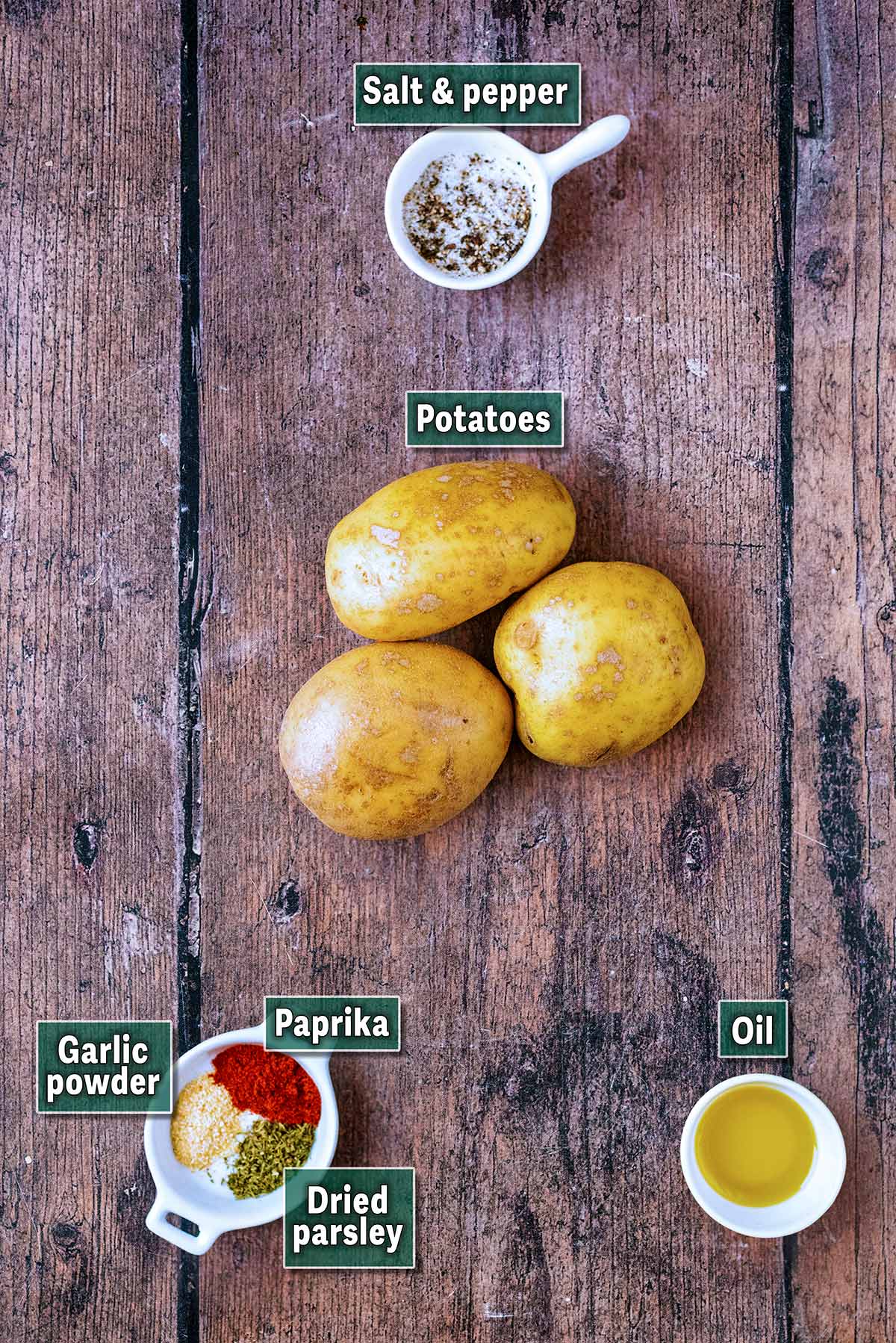All the ingredients needed for this recipe with text overlay labels.