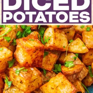 Air Fryer Diced Potatoes with a text title overlay.