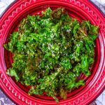 Air Fryer Kale in a round red dish.